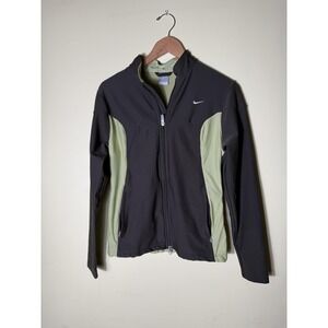 Nike Jacket Womens Medium Black Green NikeFIT DRY Running Windbreaker Full Zip
